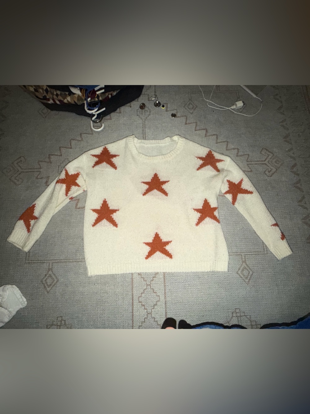 Women’s Cream Star Knit Sweater with Rust Stars